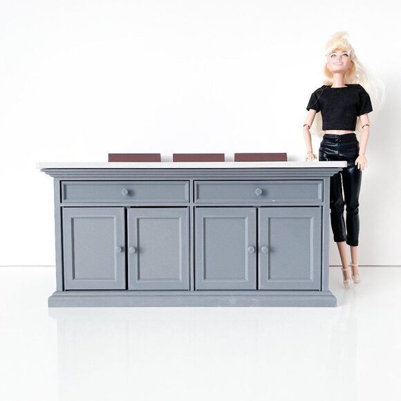 Barbie Integrity Doll Gray Kitchen Island 1:6 Scale 3 Matched Chairs 3D Printed - Picture 1 of 10